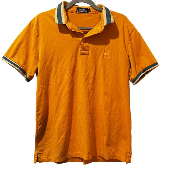 Vintage Hermes Men's Polo Shirt Orange Short Sleeve Size Large - Picture 1 of 5
